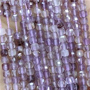 Natural Purple Phantom Quartz Beads Faceted Cube, approx 3mm