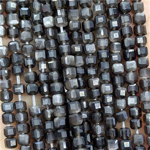 Silver Obsidian Beads Faceted Cube, approx 3mm