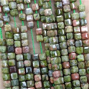 Natural Unakite Beads Faceted Cube, approx 3mm