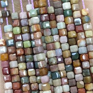 Natural Chinese Alashan Agate Beads Alxa Multicolor Faceted Cube, approx 3mm