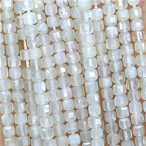 Natural White Moonstone Beads Faceted Cube, approx 3mm