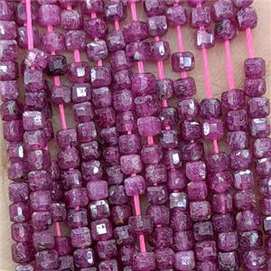 Natural Ruby Beads Red Treated Faceted Cube, approx 3mm