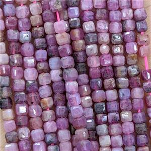Natural Ruby Beads Faceted Cube, approx 3mm