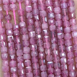 Natural Pink Tourmaline Beads AA-Grade Faceted Cube, approx 3mm