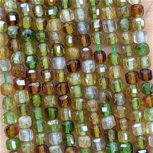 Natural Tourmaline Beads Multicolor Faceted Cube, approx 3mm