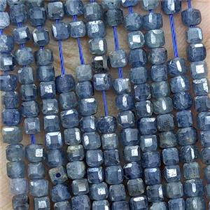 Natural Blue Sapphire Beads AA-Grade Faceted Cube, approx 3mm