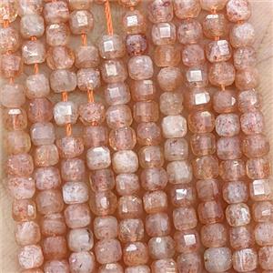 Natural Orange Sunstone Beads Faceted Cube, approx 3mm