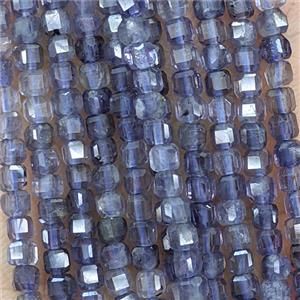 Natural Iolite Beads Blue Faceted Cube, approx 3mm