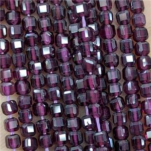 Natural Purple Garnet Beads Faceted Cube, approx 3mm