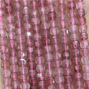Natural Pink Strawberry Quartz Beads Faceted Cube, approx 3mm
