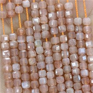 Peach Moonstone Beads Faceted Cube, approx 3mm