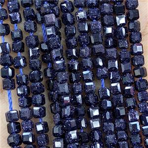 Blue Sandstone Beads Faceted Cube, approx 3mm