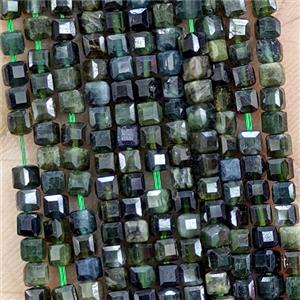 Natural Green Tourmaline Beads Faceted Cube, approx 3mm