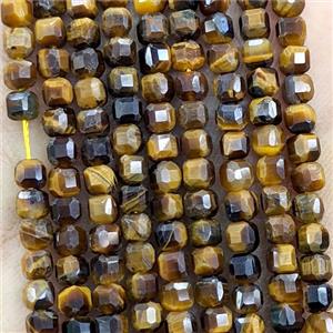 Natural Tiger Eye Stone Beads Faceted Cube, approx 3mm