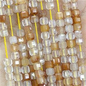 Yellow Actinolite Beads Faceted Cube, approx 3mm