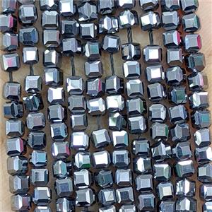 Natural Terahertz Stone Beads Silver Faceted Cube, approx 3mm