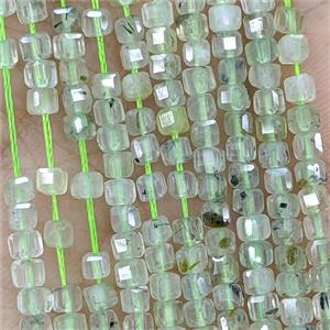 Natural Green Prehnite Beads Faceted Cube, approx 3mm
