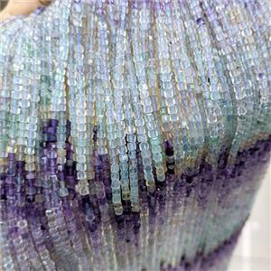 Natural Fluorite Beads Faceted Cube Multicolor, approx 3mm