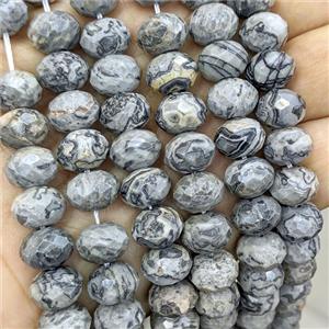 Natural Gray Map Jasper Beads Faceted Rondelle, approx 8x12mm
