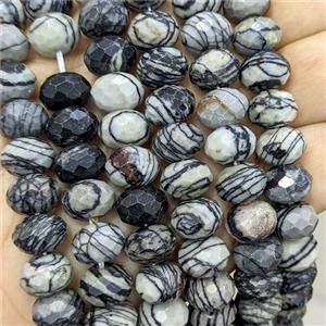 Natural Black Silk Jasper Beads Faceted Rondelle, approx 8x12mm