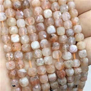 Natural Peach Moonstone Beads Faceted Cube, approx 6-7mm