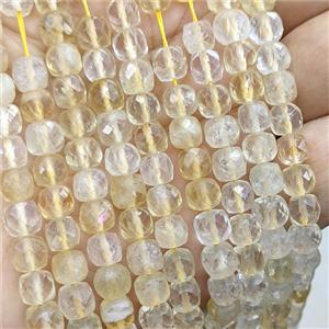 Natural Citrine Beads Faceted Cube, approx 6-7mm