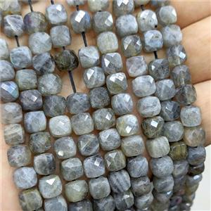 Natural Labradorite Beads Faceted Cube, approx 6-7mm