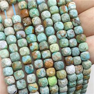 Natural Peru Turquoise Beads Green Faceted Cube, approx 6-7mm
