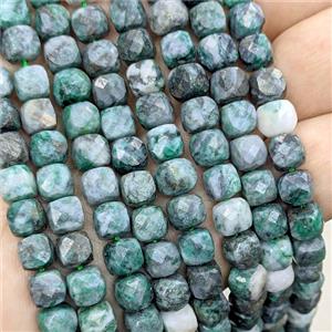 Natural Green Azurite Beads Faceted Cube, approx 7-8mm
