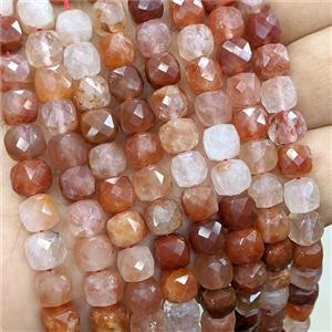 Naural Red Hematoid Quartz Beads Faceted Cube, approx 7-8mm