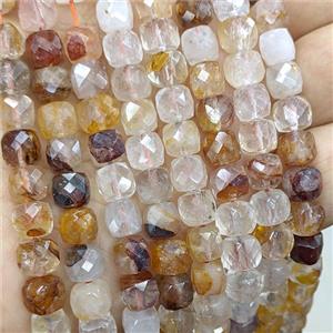 Natural Yellow Hematoid Quartz Beads Faceted Cube, approx 7-8mm