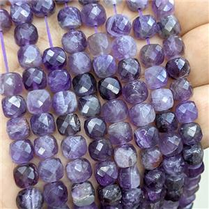 Natural Purple Amethyst Beads Faceted Cube, approx 7-8mm