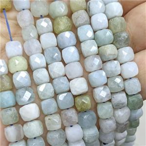 Natural Aquamarine Beads Faceted Cube, approx 7-8mm