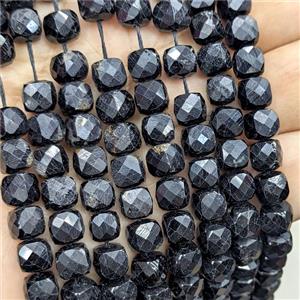 Natural Black Tourmaline Beads Faceted Cube, approx 7-8mm
