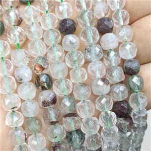 Natural Chlorite Quartz Beads Lt.green Faceted Cube, approx 7-8mm