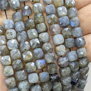Natural Labradorite Beads Faceted Cube, approx 7-8mm