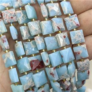 Natural Imperial Jasper Square Beads Blue Dye Faceted, approx 10mm
