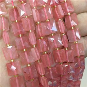 Red Synthetic Quartz Square Beads Faceted, approx 10mm