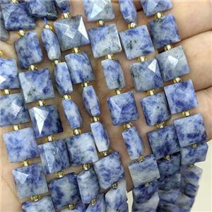 Natural Blue Dalmatian Jasper Square Beads Faceted, approx 10mm
