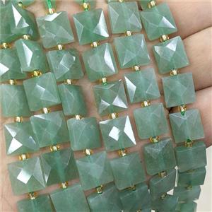 Natural Green Aventurine Square Beads Faceted, approx 10mm
