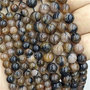 Natural Chiastolite Beads Smooth Round Coffee Black, approx 12mm