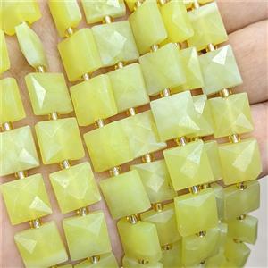 Lemon Jade Square Beads Faceted Olive, approx 10mm