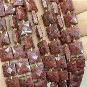 Red Sesame Jasper Square Beads Faceted, approx 10mm