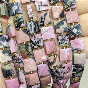 Chinese Rhodonite Square Beads Faceted Pink, approx 10mm