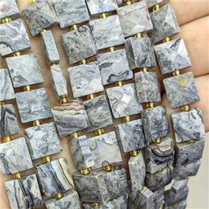 Gray Map Jasper Square Beads Faceted, approx 10mm