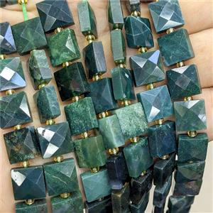 Green Moss Agate Square Beads Faceted, approx 10mm
