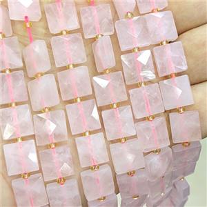 Pink Rose Quartz Square Beads Faceted, approx 10mm