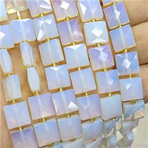White Opalite Square Beads Faceted, approx 10mm