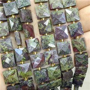 Dragon Bloodstone Square Beads Faceted Green, approx 10mm