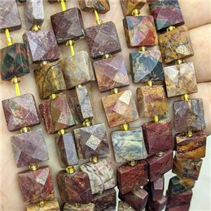 Red Picasso Jasper Square Beads Faceted, approx 10mm